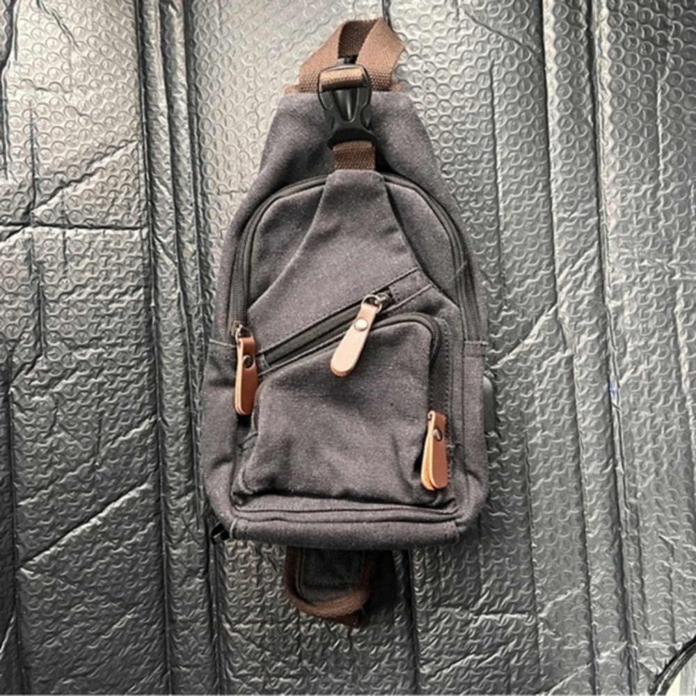 Gray and Brown Canvas Backpack/Sling bag with Leather Accents